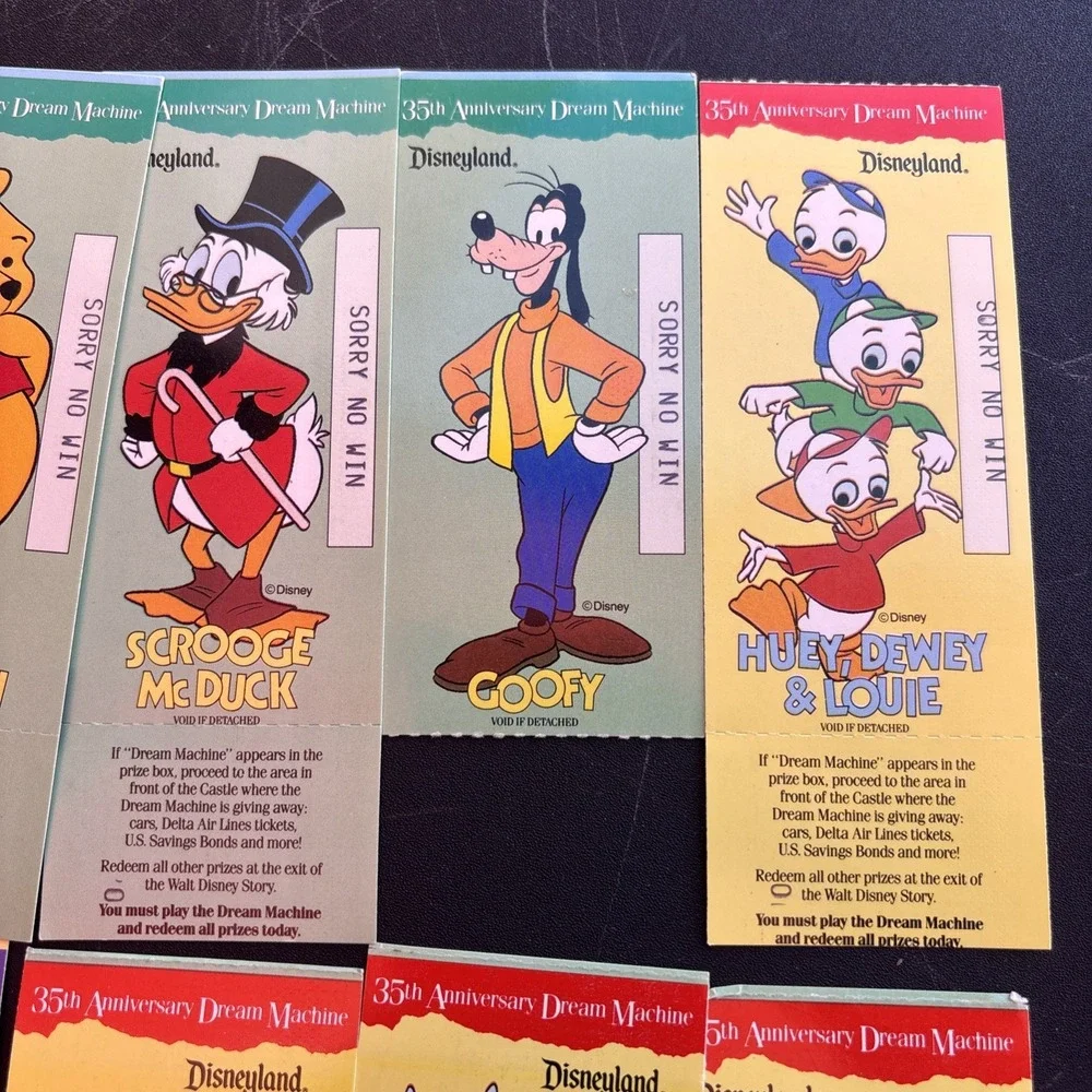 Set of 10 Disneyland 1990 Dream Machine Tickets, Gadget Tummi Tinker Pooh & More